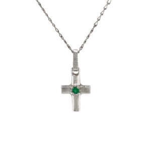 Dije Cruz en Plata · Esmeralda Talla Redonda